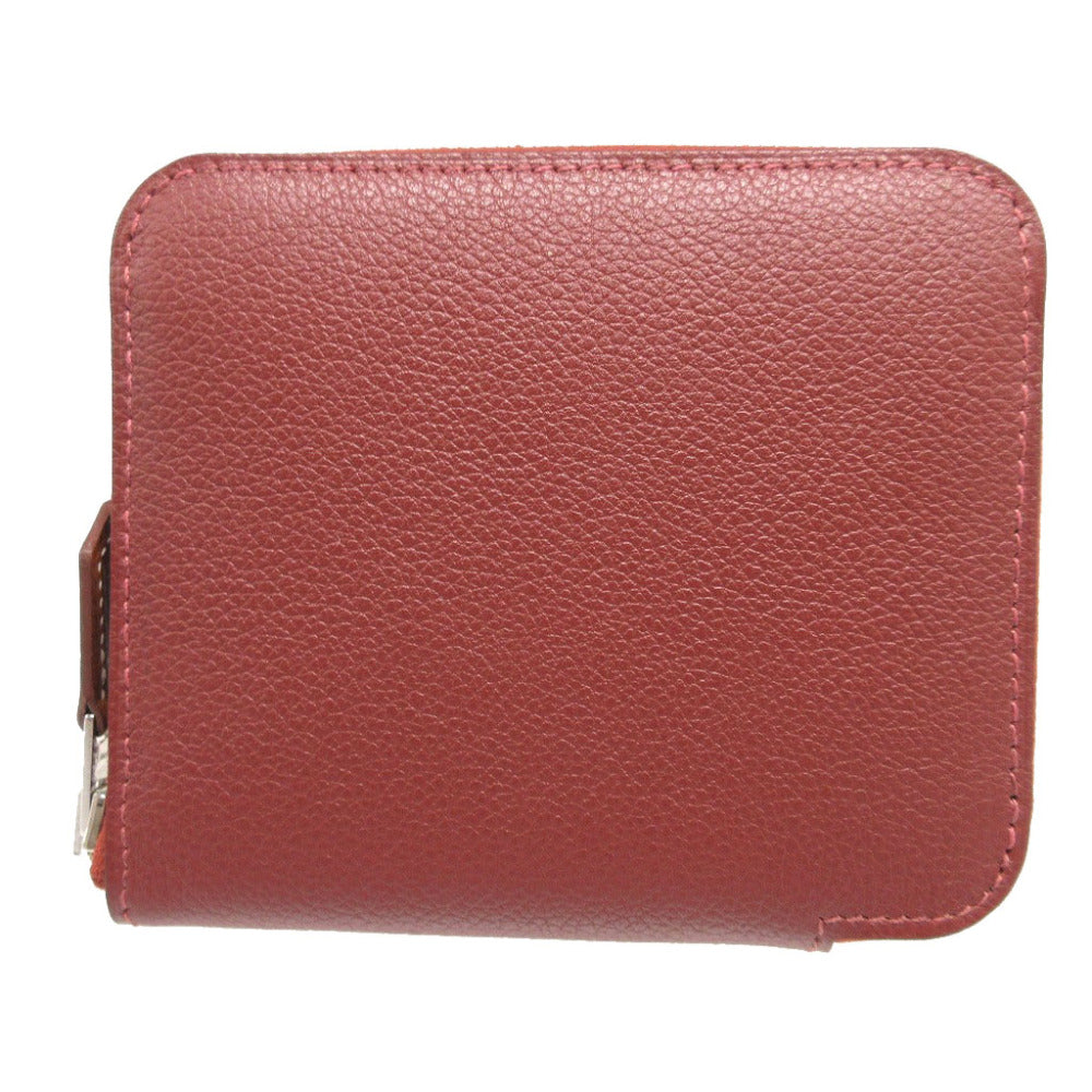 HERMES Coin case Evercolor, Silk Rouge ash Zip Around Azap compact silk in Women(Unisex) Used Authentic