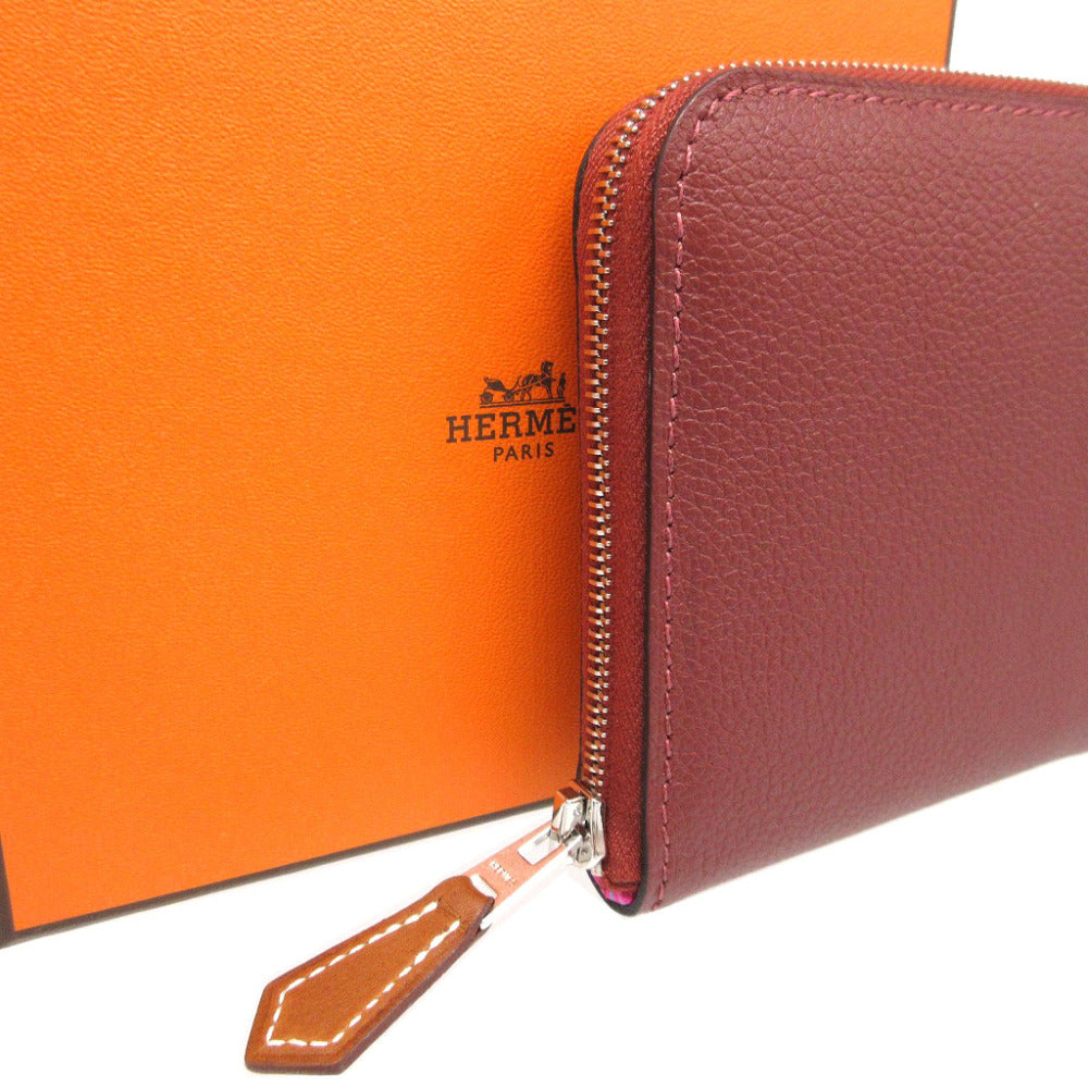 HERMES Coin case Evercolor, Silk Rouge ash Zip Around Azap compact silk in Women(Unisex) Used Authentic