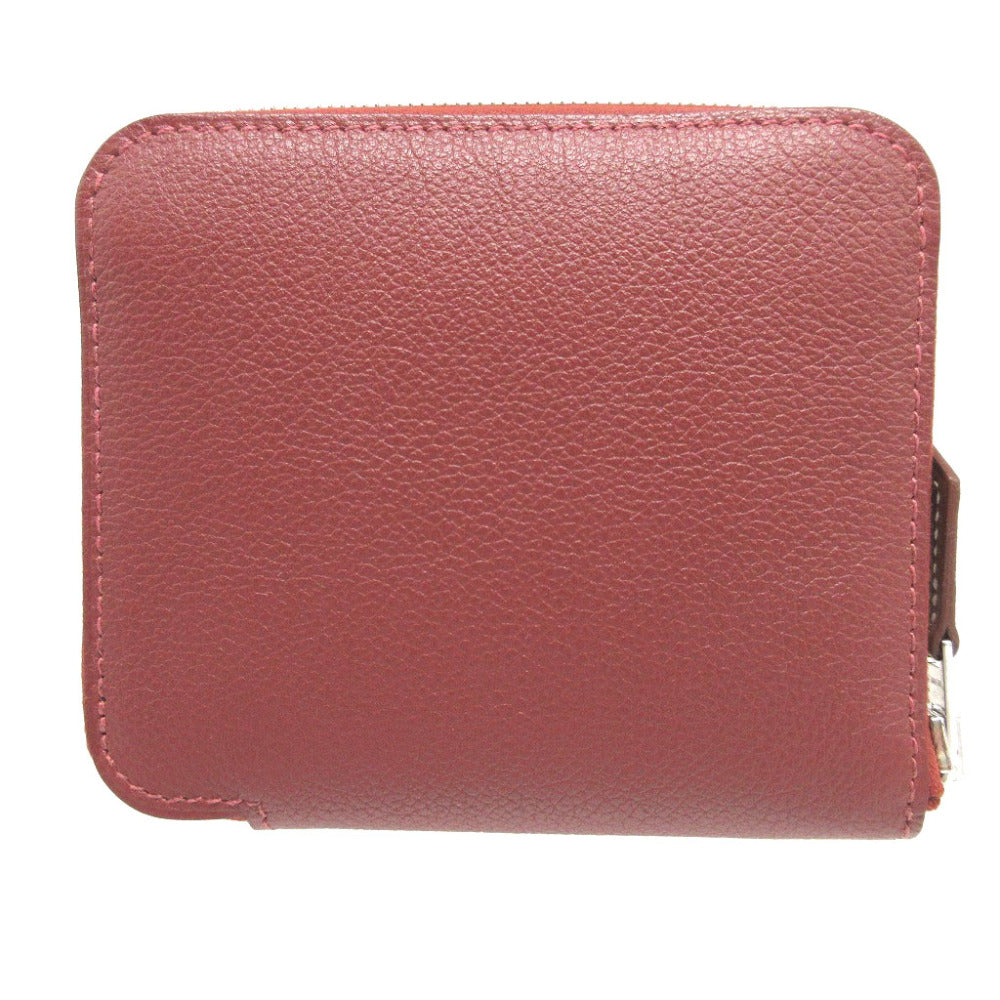 HERMES Coin case Evercolor, Silk Rouge ash Zip Around Azap compact silk in Women(Unisex) Used Authentic