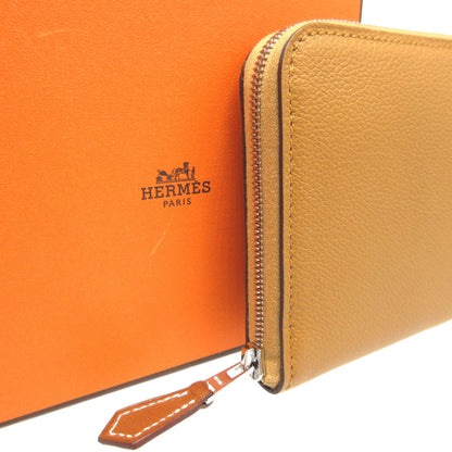 HERMES Coin case Evercolor, Silk caramel Zip Around Azap compact silk in Women(Unisex) Used Authentic