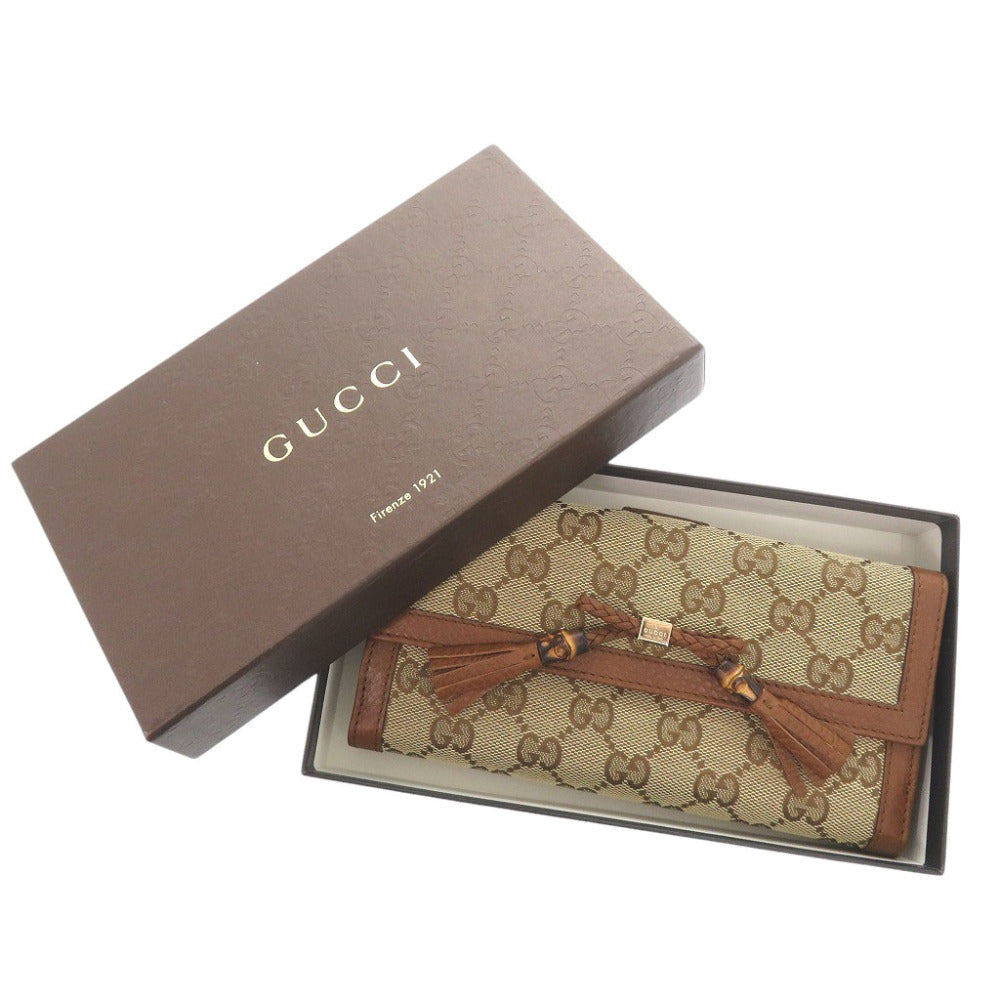 GUCCI Long Wallet Purse 269981 GG canvas Brown Bamboo Tassel W Hook Wallet