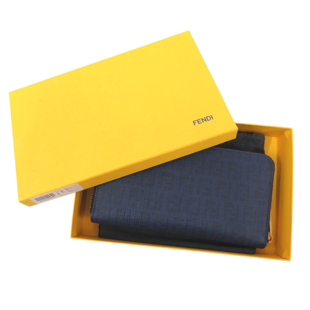 FENDI Long Wallet Purse 8M0024-YG1-FOUWD leather dark blue Zucca Pattern