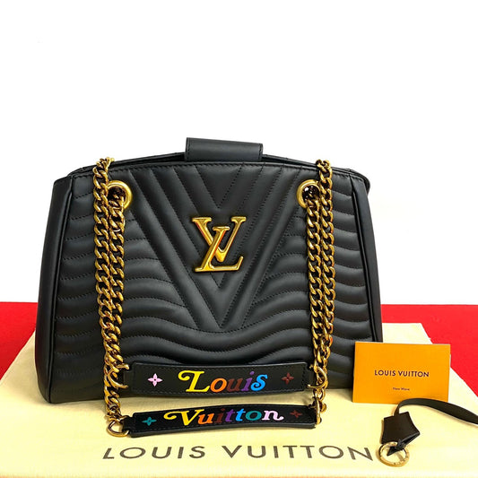 LOUIS VUITTON Tote Bag leather black New Wave Chain Tote