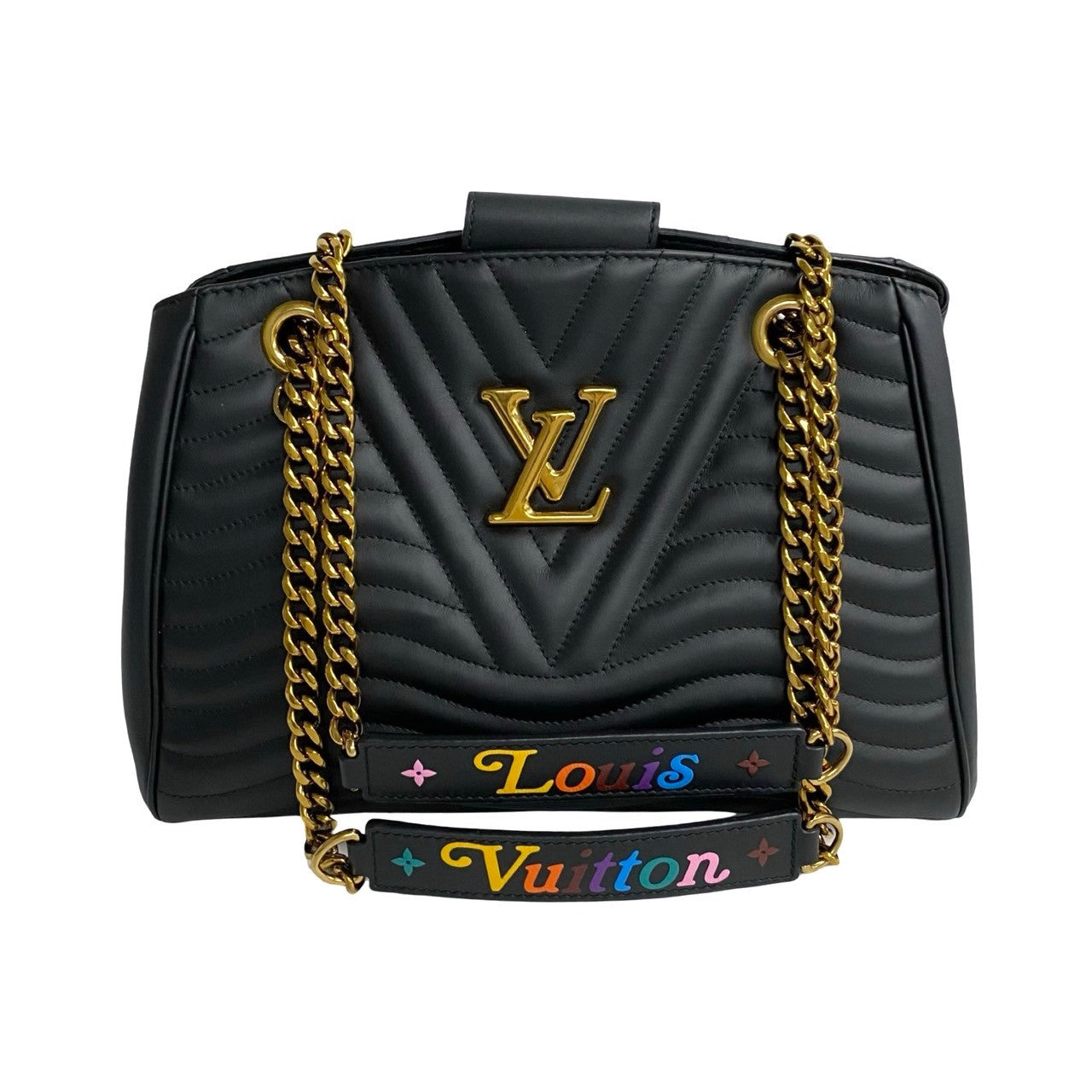 LOUIS VUITTON Tote Bag leather black New Wave Chain Tote