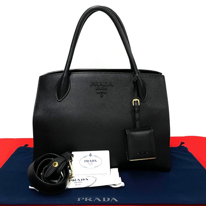 PRADA Shoulder Bag leather black monochrome