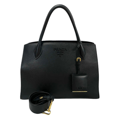 PRADA Shoulder Bag leather black monochrome