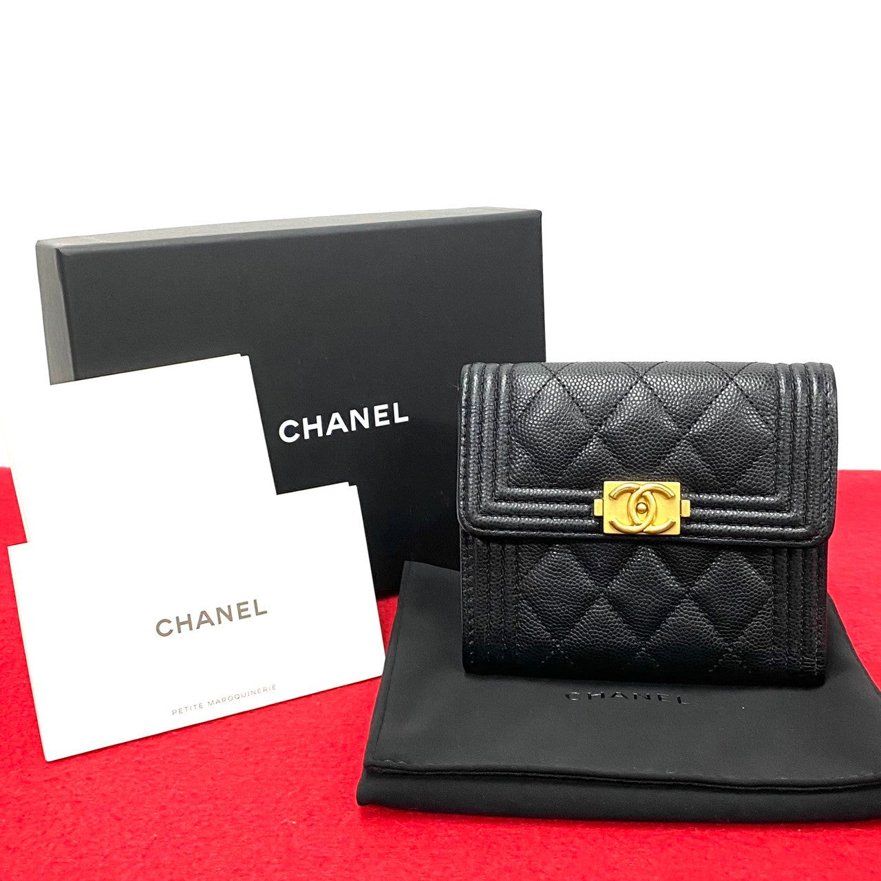 CHANEL Bifold Wallet Matt caviar skin black Matrasse Boy chanel