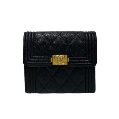 CHANEL Bifold Wallet Matt caviar skin black Matrasse Boy chanel