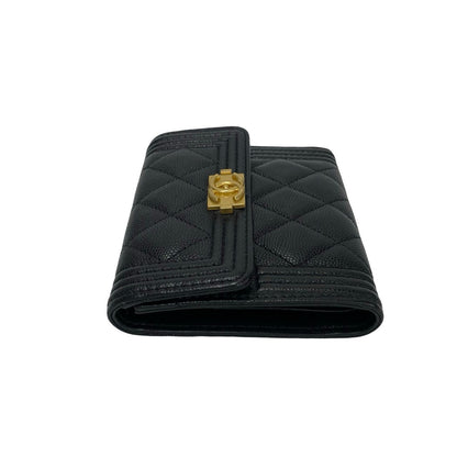 CHANEL Bifold Wallet Matt caviar skin black Matrasse Boy chanel