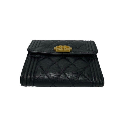 CHANEL Bifold Wallet Matt caviar skin black Matrasse Boy chanel