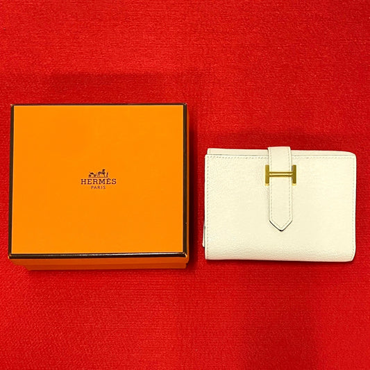 HERMES Bifold Wallet Chevre Misol white Bearn combine