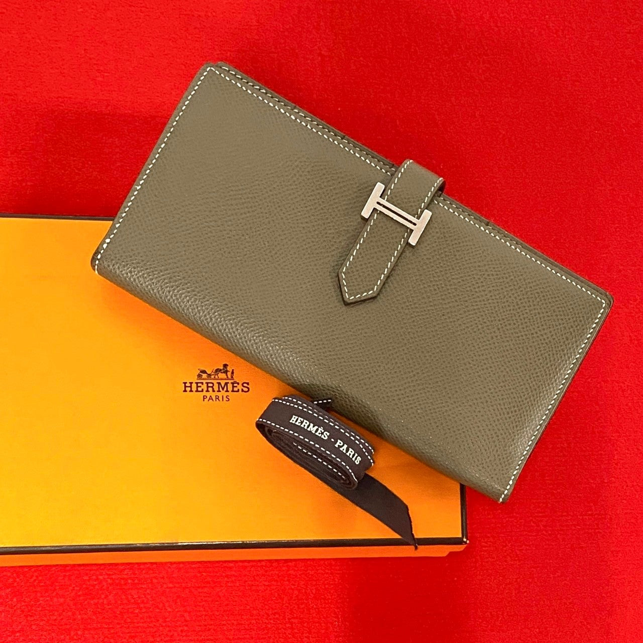 HERMES Long Wallet Purse Epsom gray Beance fleet