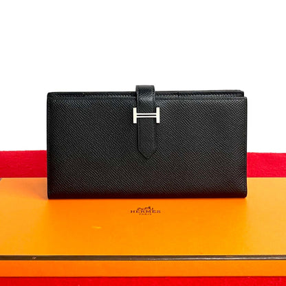 HERMES Long Wallet Purse Epsom black Bane Souffle