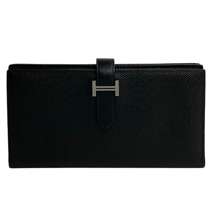 HERMES Long Wallet Purse Epsom black Bane Souffle