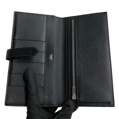 HERMES Long Wallet Purse Epsom black Bane Souffle