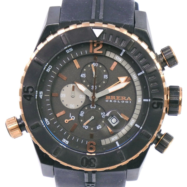 BRERA OROLOGI Watches Quartz Chronograph Stainless Steel,Rubber BRDVC47 black Dial color:black mens Used Authentic