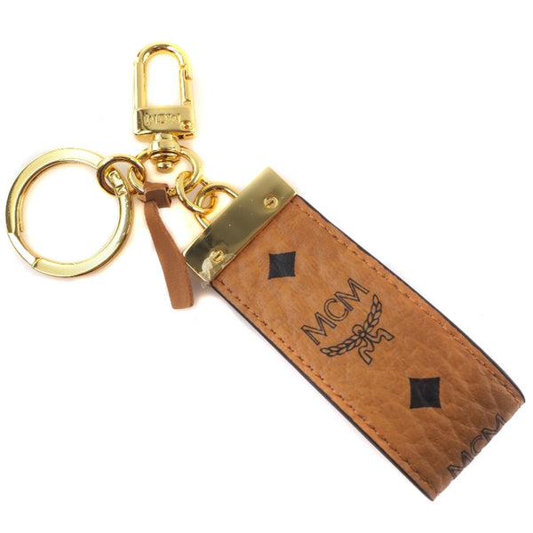 MCM key ring Bag charm Monogram leather Brown(Unisex) Used Authentic