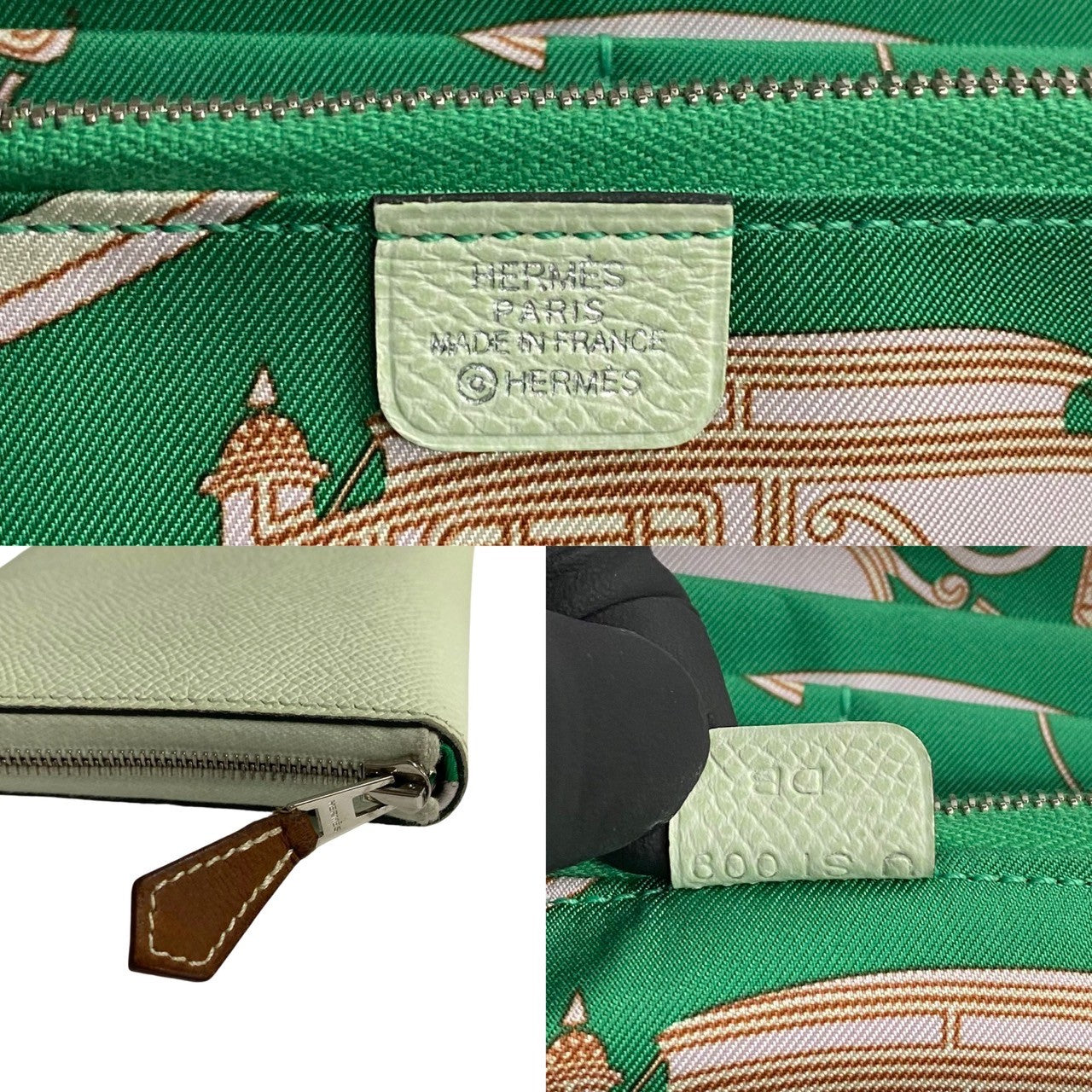 HERMES Bifold Wallet Epsom green Azap long silk in