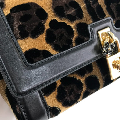 DOLCE&GABBANA Shoulder Bag Velvet / leather Black x brown Leopard print Leopard Flower Rock Metal Women Used Authentic