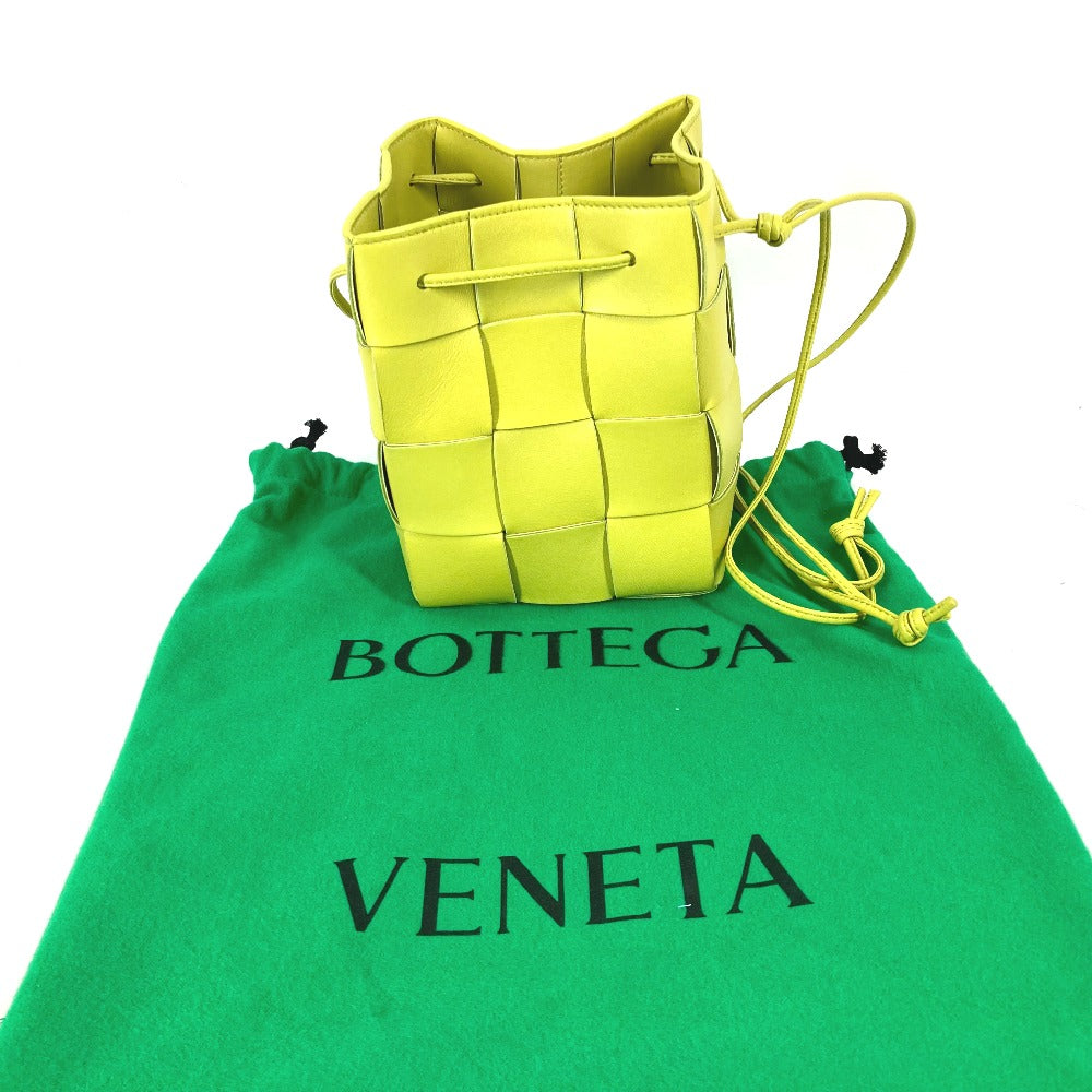 BOTTEGAVENETA Shoulder Bag 680218 Calf leather Light green Small Cassette Crossbody Bucket Bag Women Used Authentic