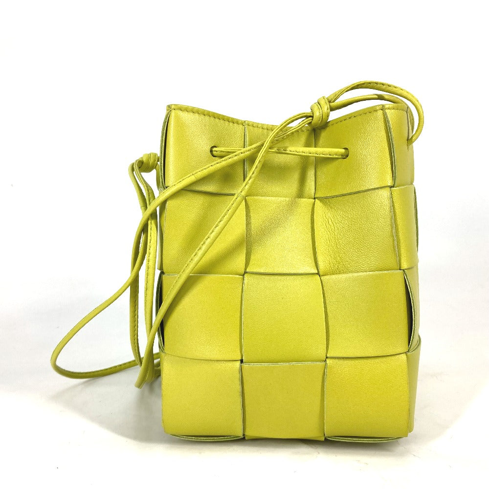 BOTTEGAVENETA Shoulder Bag 680218 Calf leather Light green Small Cassette Crossbody Bucket Bag Women Used Authentic