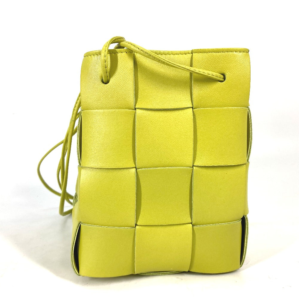 BOTTEGAVENETA Shoulder Bag 680218 Calf leather Light green Small Cassette Crossbody Bucket Bag Women Used Authentic