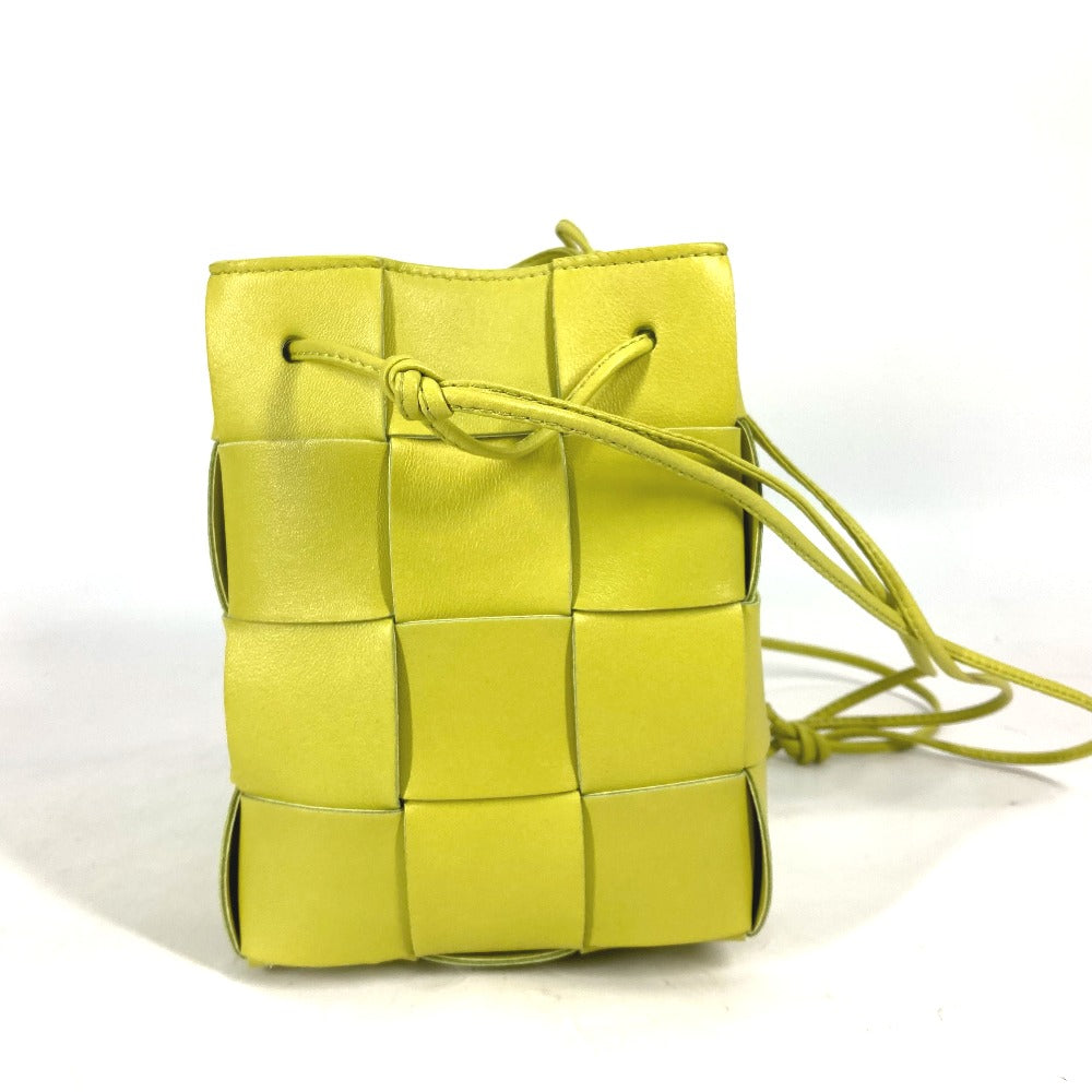 BOTTEGAVENETA Shoulder Bag 680218 Calf leather Light green Small Cassette Crossbody Bucket Bag Women Used Authentic