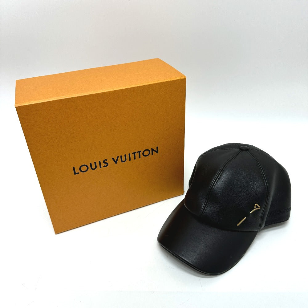 LOUIS VUITTON cap M76252 leather black Newsboy cap pin