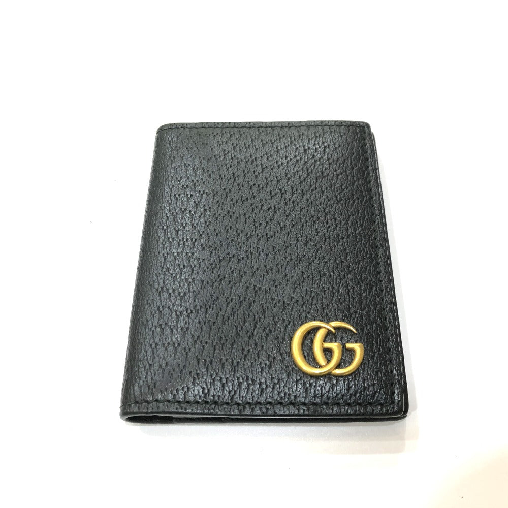 GUCCI Card Case 428737 leather black GG Marmont Women Used Authentic