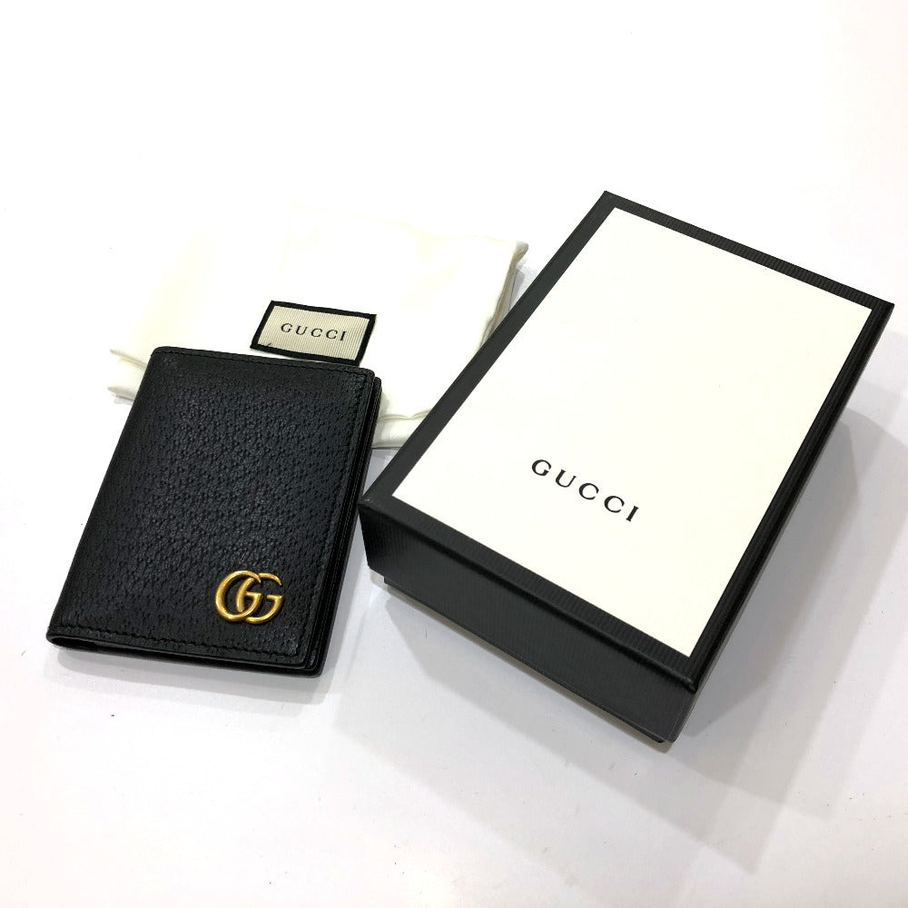 GUCCI Card Case 428737 leather black GG Marmont Women Used Authentic