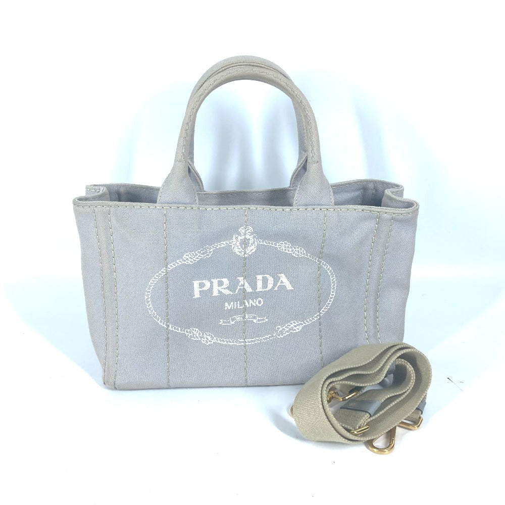 PRADA Tote Bag canvas gray Canapa Stainless Steel mini logo