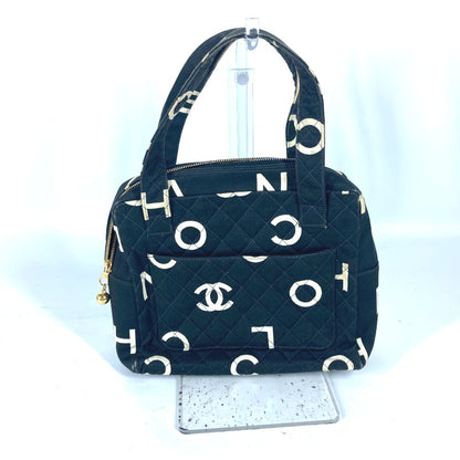 CHANEL Handbag canvas black vintage CC logo all-over pattern