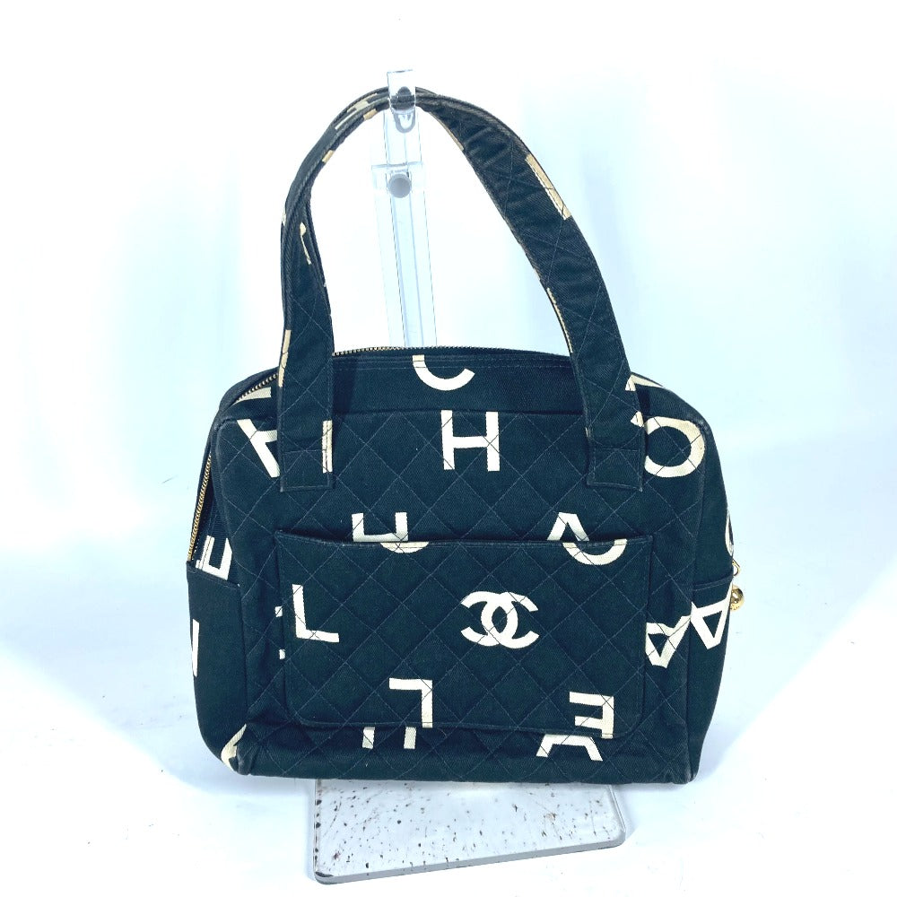 CHANEL Handbag canvas black vintage CC logo all-over pattern