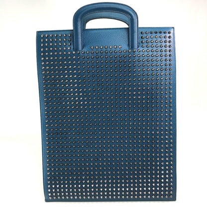 Christian Louboutin Tote Bag leather Blue x Silver Metal Studs Trick track mens Used Authentic