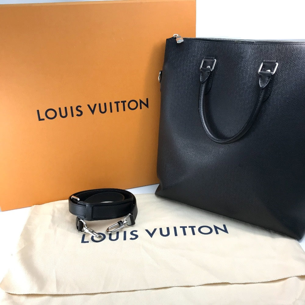 LOUIS VUITTON Handbag M33433 Taiga Leather Black x Silver Metal Taiga Anton Tote mens Used Authentic