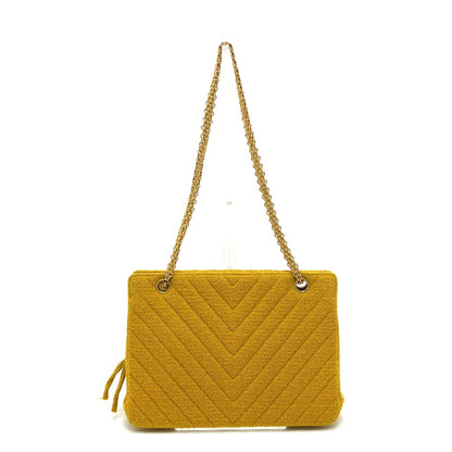 CHANEL Shoulder Bag pile Mustard type Comes with a clasp pouch Vstitch Chevron