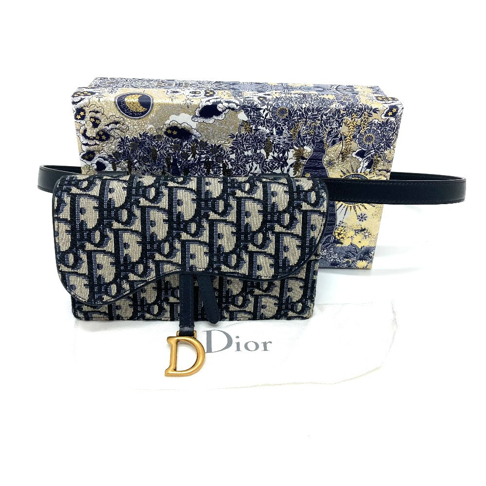 Dior Waist bag S5619CTZQ_M928 Leather / canvas Navy Oblique Trotter Saddle belt pouch mens Used Authentic