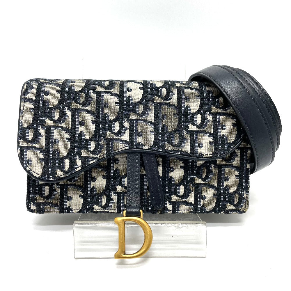 Dior Waist bag S5619CTZQ_M928 Leather / canvas Navy Oblique Trotter Saddle belt pouch mens Used Authentic