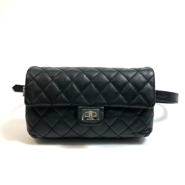 CHANEL Waist bag bag belt pouch 2.55 Matrasse Soft caviar skin black Women Used Authentic