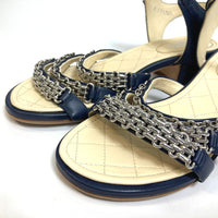 CHANEL Sandals Chain ankle strap CC COCO Mark Shoes Matrasse lambskin G31704 Navy Women Used Authentic