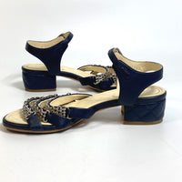 CHANEL Sandals Chain ankle strap CC COCO Mark Shoes Matrasse lambskin G31704 Navy Women Used Authentic