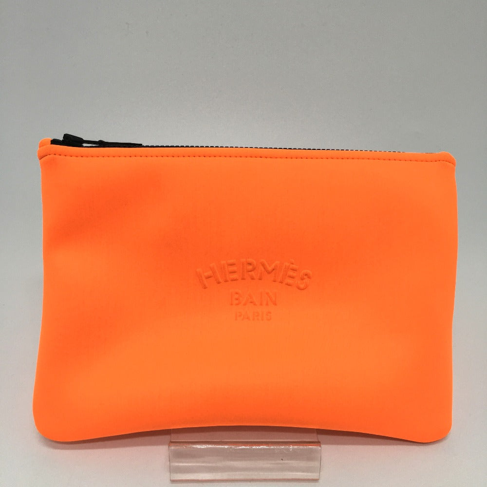 HERMES Clutch bag polyamide Orange accessory case Truth Flat MM Women Used Authentic