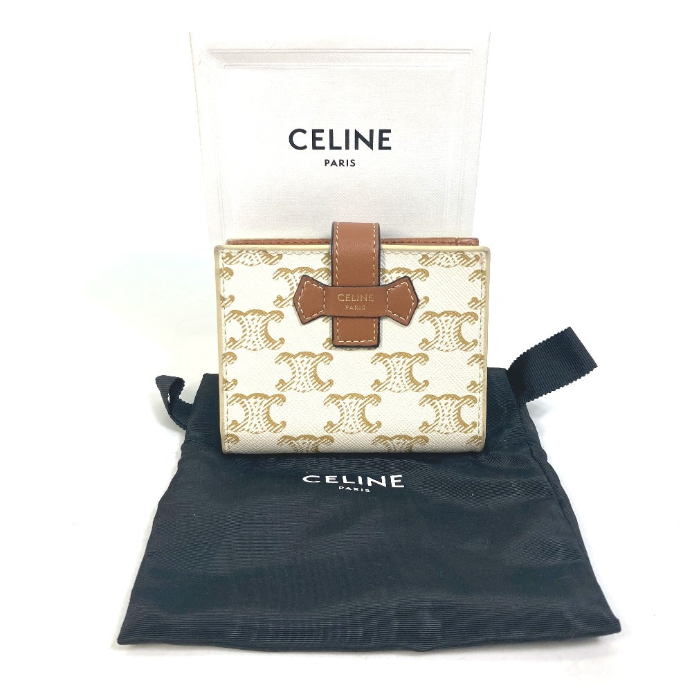 CELINE Folded wallet PVC / Leather White / brown Macadam Triomphe Wallet Women Used Authentic