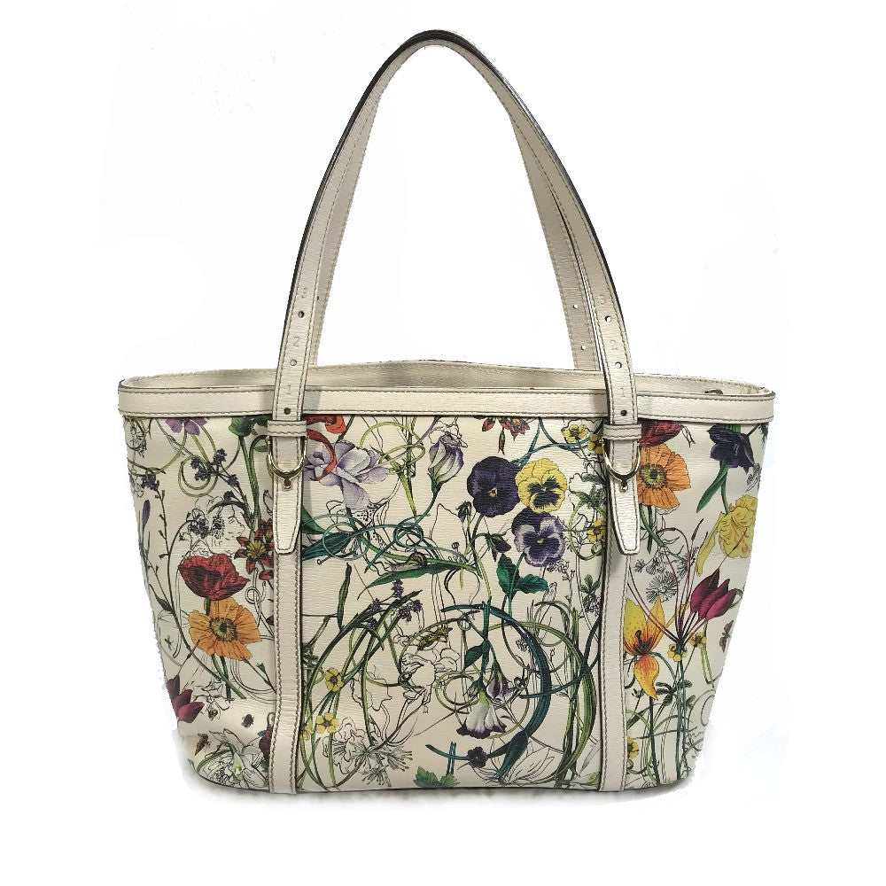 GUCCI Tote Bag 336776 leather Ivorytype Flora Floral Gucci Nice Tote Bag Women Used Authentic