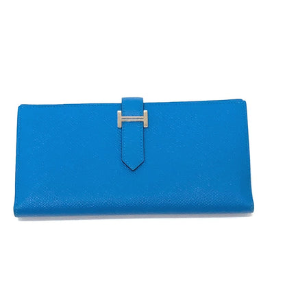 HERMES Long Wallet Purse Epsom blue Beansufla Wallet Women Used Authentic