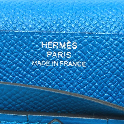 HERMES Long Wallet Purse Epsom blue Beansufla Wallet Women Used Authentic