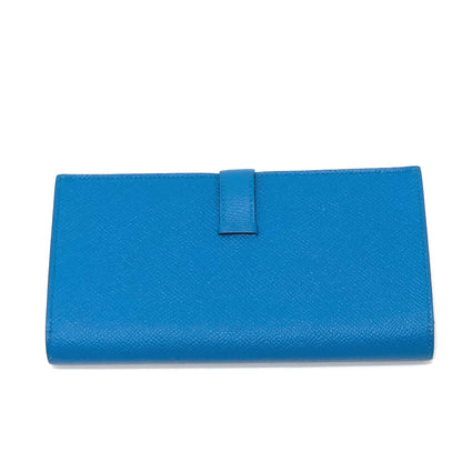 HERMES Long Wallet Purse Epsom blue Beansufla Wallet Women Used Authentic