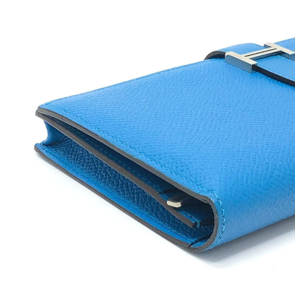 HERMES Long Wallet Purse Epsom blue Beansufla Wallet Women Used Authentic