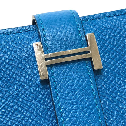 HERMES Long Wallet Purse Epsom blue Beansufla Wallet Women Used Authentic