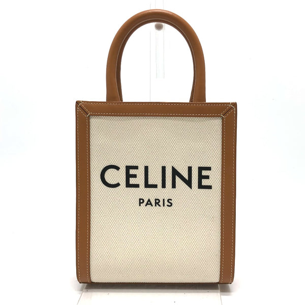 CELINE Shoulder Bag Bag 2WAY logo Vertical hippo mini Canvas / leather beige Women Used Authentic